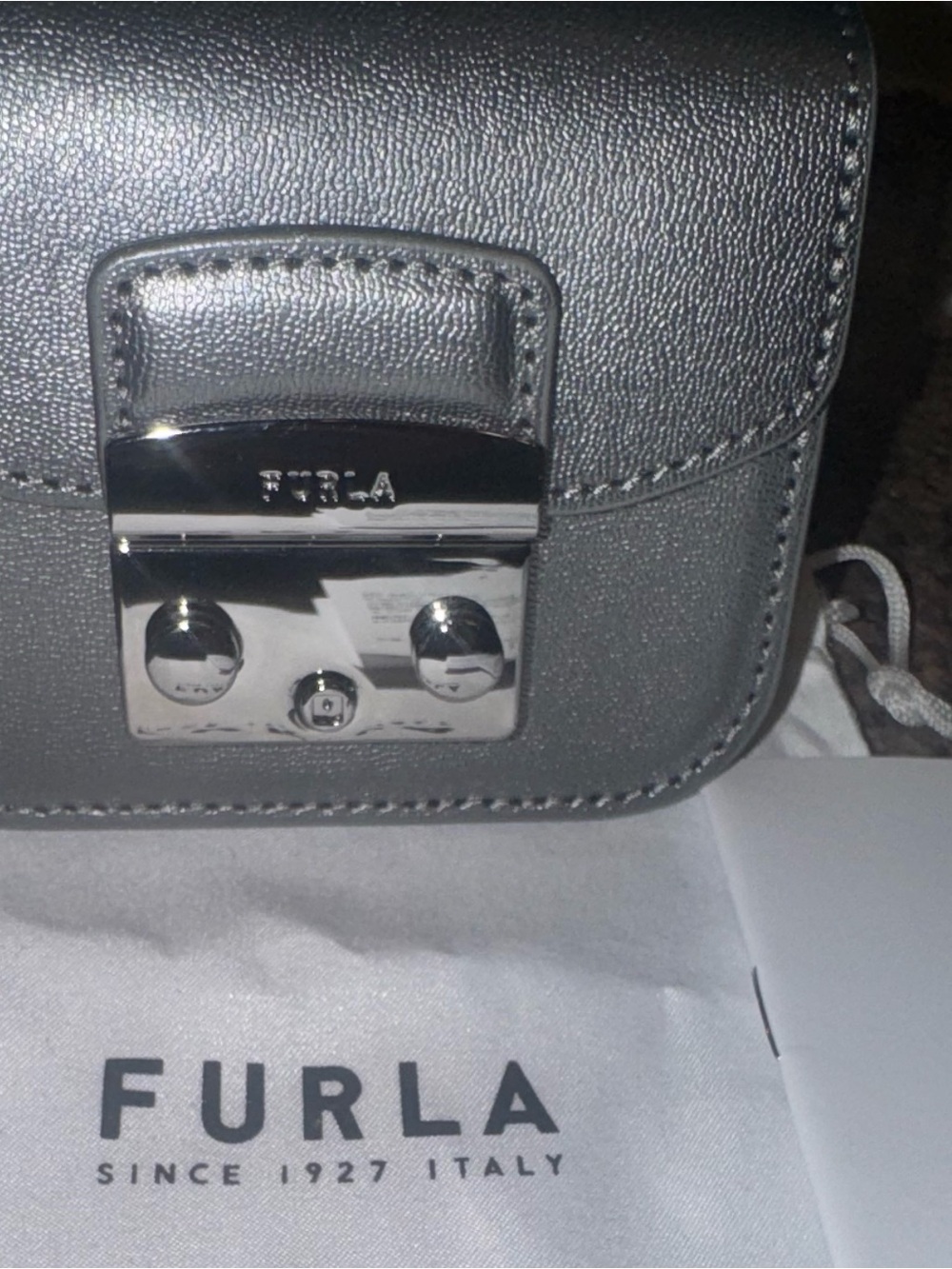 Furla Metallic Silver MINI Crossbody with the dust bag NWT